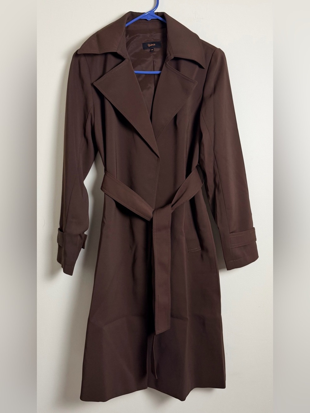 Quince Stretch Crepe Trench Coat XS Coffee Bean Brown Quiet Luxury NWOT - Picture 6 of 7